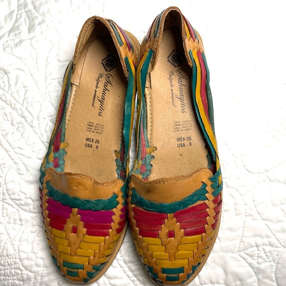 Women’s Calzado Artisanal Leather Huaraches Colorful Woven Design Size 9 - Picture 5 of 12